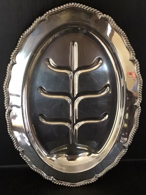 HEAVY SILVER PLATE FOOTED MEAT PLATTER