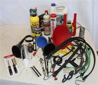 Mixed Garage Chemicals, Bungee Cords, Funnels ,…