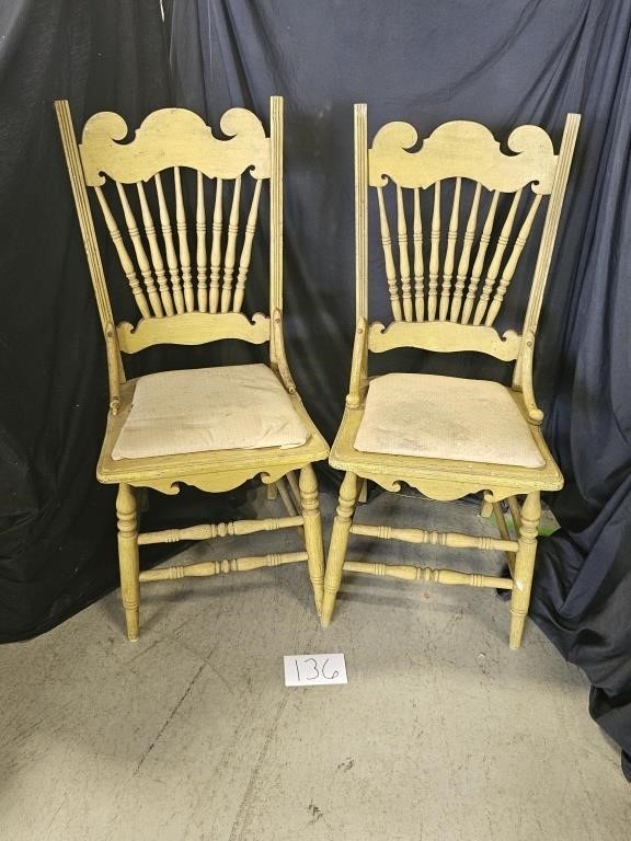 2 Yellow Wooden Upholstered Chairs