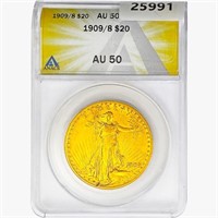 1909/8 $20 Gold Double Eagle ANACS AU50