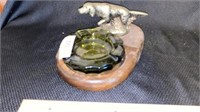 Hunting Dog Ashtray Stand w/ Green Coin Dot
