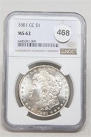 1881CC MS62 Morgan Silver Dollar