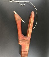 G. D. cedar halibut hook with bone spike, root wra