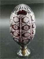 Cut glass egg in style of Bohemian glass, new 8"