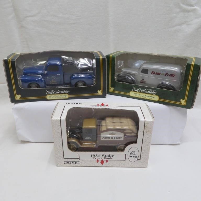 Farm & Fleet Die Cast Trucks & One Bank - Ertl