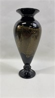 David Lindsay Art Glass Black & Gold Leaf  Vase