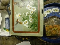 Lot of tins and trays - some hand painted