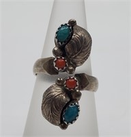 Vintage Navajo Sterling Silver Turquoise and red