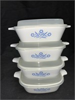 4 CORNING CORNFLOWER BLUE 1.75 CUP DISHES W/