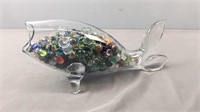 17" Glass Fish Decor W/ Newer Marbles