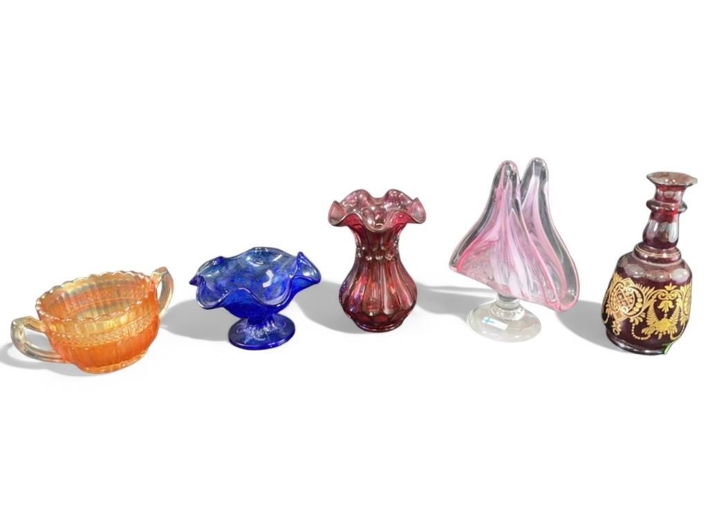 Vintage Fenton Ruffled Glass Dishes, Vase,