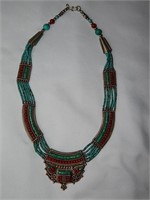 Tibetan Nepalese Turquoise & Coral Collar Necklace