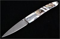Rare Onyx, Abalone & MOP Bronze Damascus Knife
