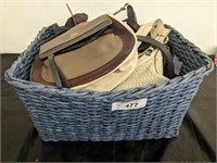 BASKET OF PURSES AND HAND BAGS