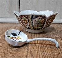 "Made in Japan" bowl and ceramic spoon.