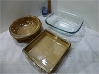 3 Pyrex Casserole Dishes / 2 with Basket Servers