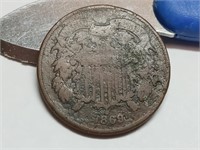 OF) better date 1869 two cent piece