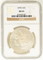 Coin 1878-S Morgan Silver Dollar NGC MS63