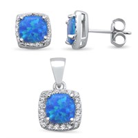 Elegant 2.04ct Blue Opal & Topaz Jewelry Set