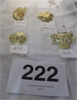 SIGNED GOLD TONE BROOCHES