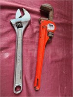 Vintage heavy duty pipe wrench, crescent wrench