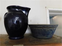 Black 6" milk pitcher - blue 6" bowl with