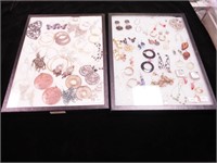 Two trays of costume pierced earrings; many