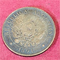 1891 Argentina 2 Cent Coin