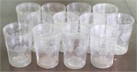 Set of 12 Etched Glasses - 4" tall