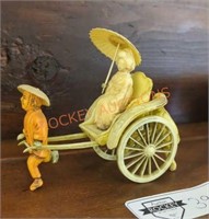 Vintage Japanese Figurine, Woman In Cart Pulled