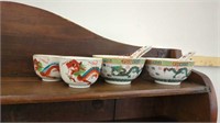 Vintage green dragon rice bowls with spoon and