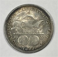 1893 Columbian Commem Silver Half Choice AU