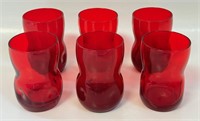 RARE SET OF 6 MID CENTURY BLENKO RUBY RED GLASSES