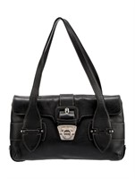 Salvatore Ferragamo Blk Lthr Silver-tone Shldr Bag