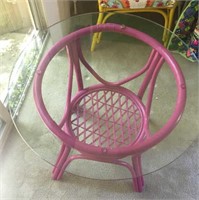 Rattan Round Glass Top Table Painted