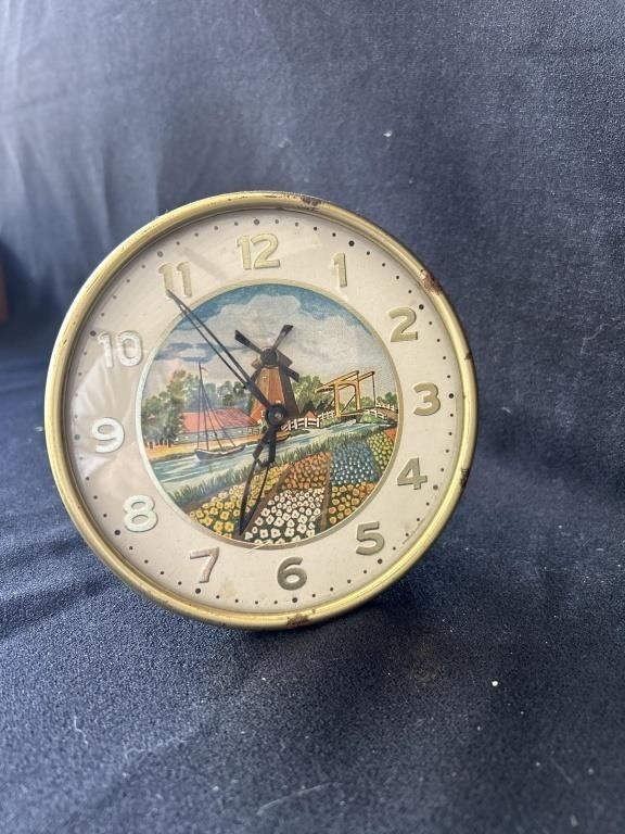 Vintage Dutch Windmill clock-wind up, moving