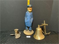 Wood Carved Nautical Captain Brass Bell &