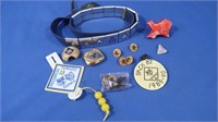 Vintage Scout Belt w/Badge, Belt Buckle, Pins &