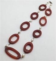 Carnelian & Pearl Necklace W Sterling Clasp