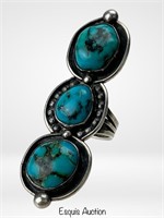Large Navajo Sterling Silver Blue Turquoise Ring