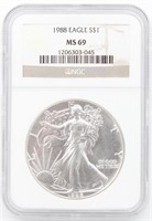 1988 NGC MS 69 Silver American Eagle Dollar