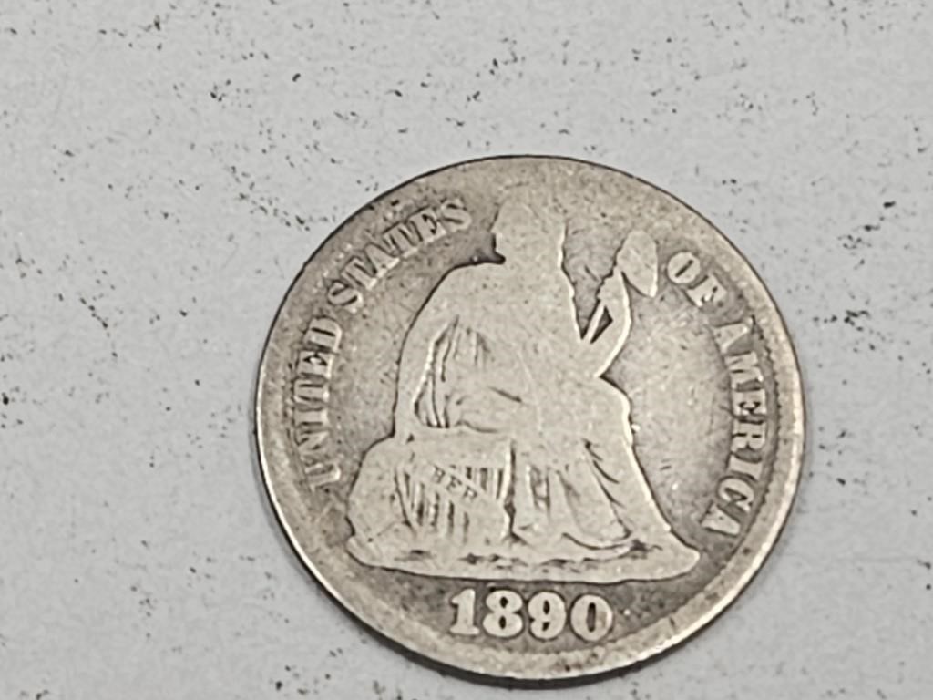 1890 S Seated Liberty Silver Dime Coin