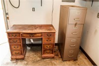 4-Drawer Metal File Cabinet & Wooden Writing Desk