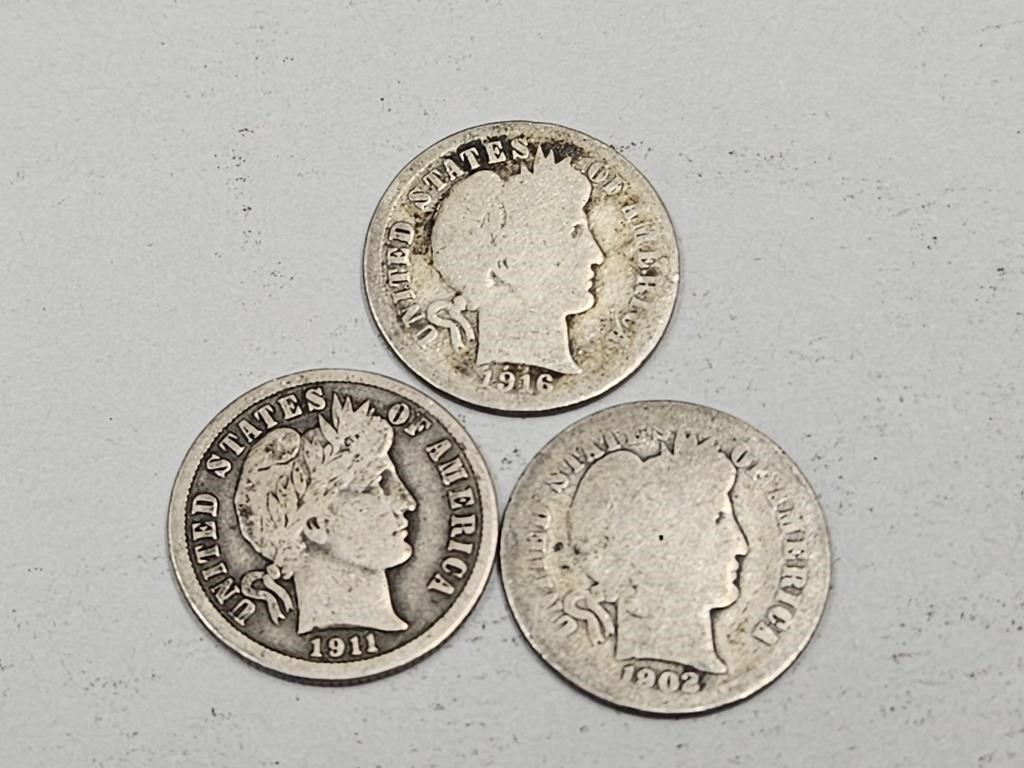 1902 11 16 Silver Barber Dimes COins