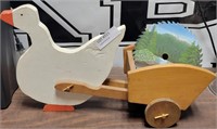 WOOD GOOSE & CART FIGURE, PAINTED SAW BLADE