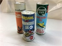 3 Assorted Tins of Snowmobile Oil - Quaker