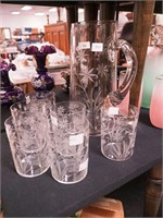 Seven-piece vintage water set decorated with