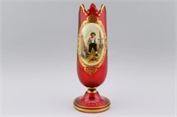 Victorian Art Glass Vase Enamelled Medallion