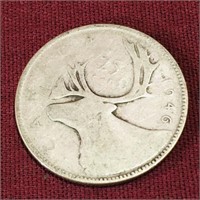 Silver 1946 Canada 25 Cent Coin