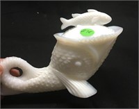 Antique Milk Glass Fish And Fish Lid